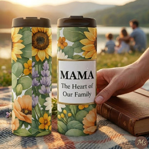 Garrafa Térmica MAMA Girassol Lavanda Moldura Dourada Caneca de Vi