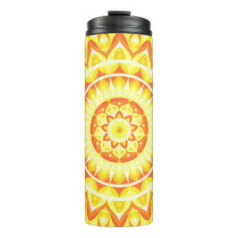 Garrafa Térmica Mandala Amarela Padrão Viagem Boho Luz Solar Brilh