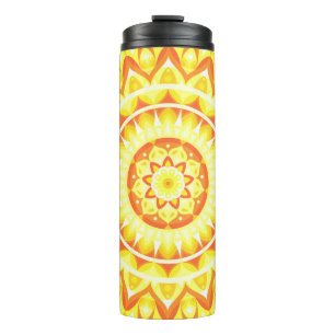 Garrafa Térmica Mandala Amarela Padrão Viagem Boho Luz Solar Brilh