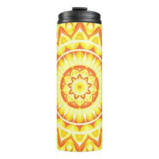 Garrafa Térmica Mandala Amarela Padrão Viagem Boho Luz Solar Brilh