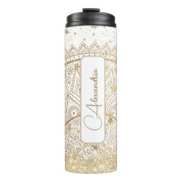 Garrafa Térmica Mandala com Douradas estrelas personalizadas branc