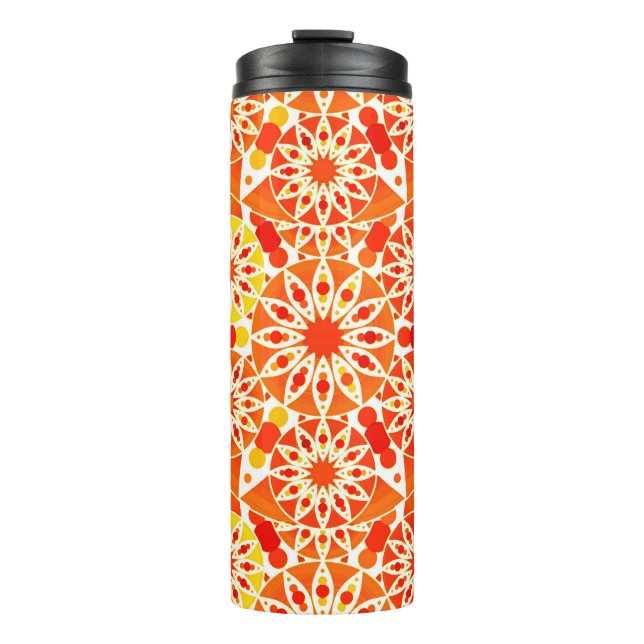 Garrafa Térmica Mandala, Coral Orange e Dourado (Frente)