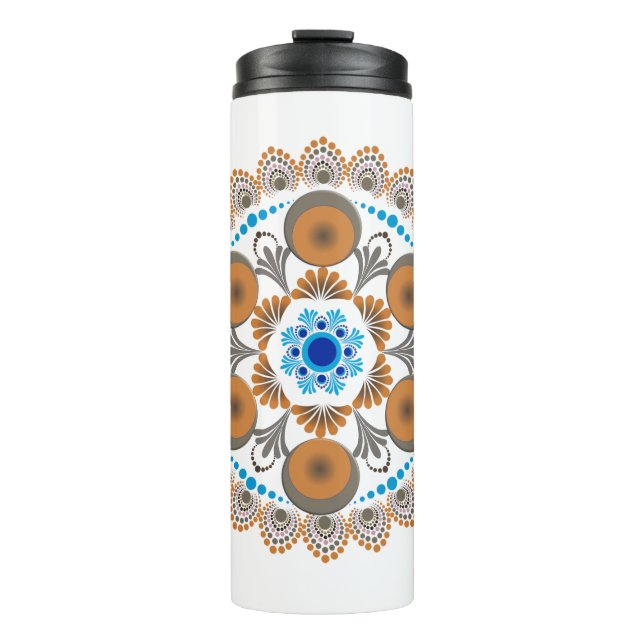 Garrafa Térmica Mandala de Ouro e Ponto Azul Mandela (Frente)