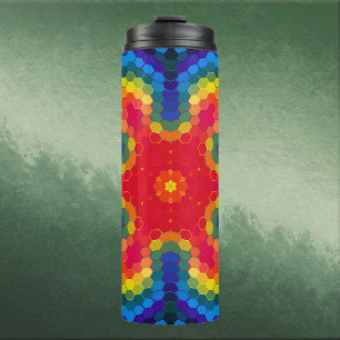 Garrafa Térmica Mandala Hexagonal Vermelho Amarelo e Azul