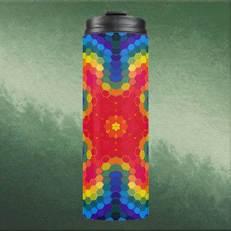 Garrafa Térmica Mandala Hexagonal Vermelho Amarelo e Azul