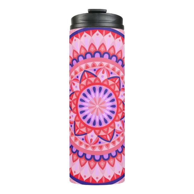 Garrafa Térmica Mandala Rosa Padrão Geométrico Vibrante Boho Viage (Frente)