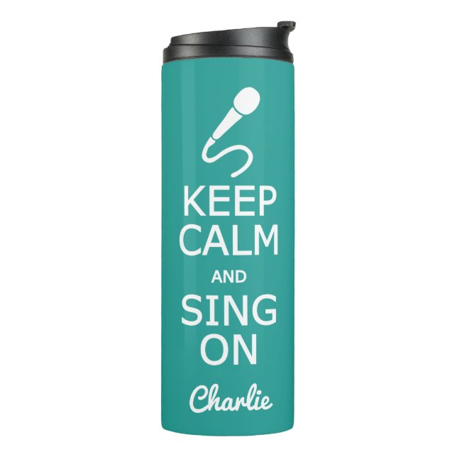 Garrafa Térmica Manter Calmo e cantar com nome personalizado e tum (Giro à esquerda)