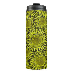 Garrafa Térmica Mão De Girassol Amarelo Amarelo Floral Desenhada