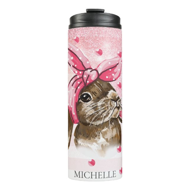 Garrafa Térmica Mão Personalizada pintada com brilho de Bunny (Frente)