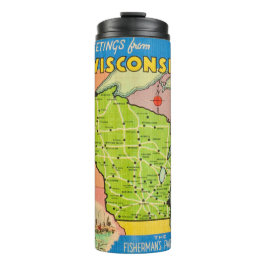 Garrafa Térmica Mapa Antigo do Estado de Wisconsin