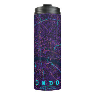 Garrafa Térmica Mapa da Cidade de Londres Inglaterra Design Neon