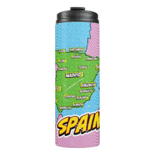 Garrafa Térmica Mapa da Espanha ilustrado em Pop Art