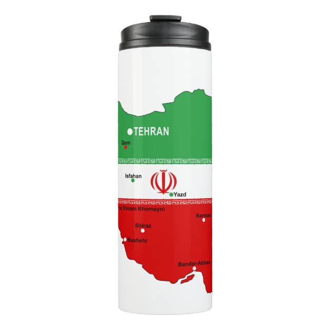 Garrafa Térmica Mapa do Irã com Bandeira e Emblema (Frente)