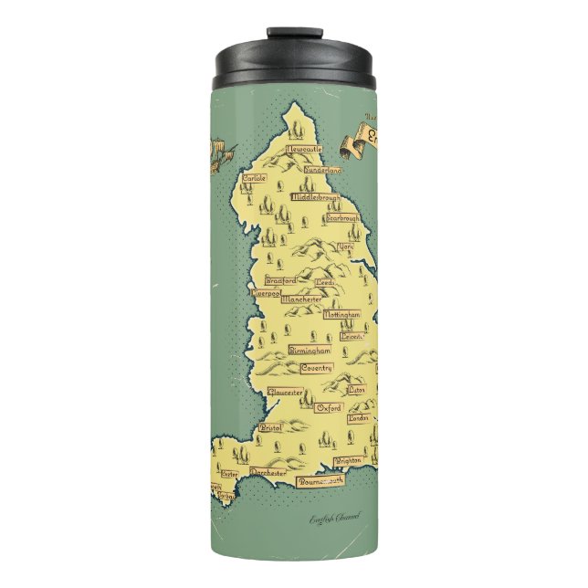 Garrafa Térmica Mapa ilustrado de Viagem da Inglaterra (Frente)