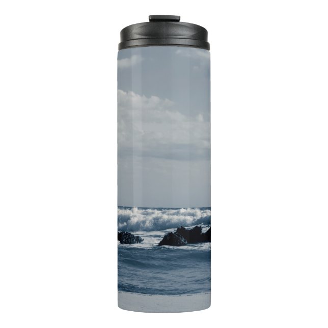 Garrafa Térmica Mar jônico agitado com ondas de espuma que colidem (Frente)
