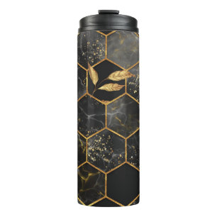 Garrafa Térmica Marble Hexagon, Ouro Deixa Textura.