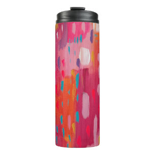Garrafa Térmica Marcas de pincel cor-de-rosa e laranja Abstrato