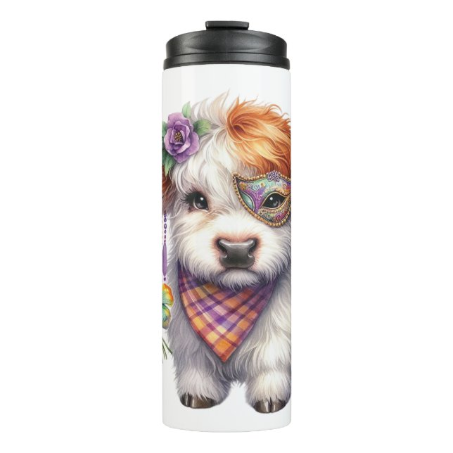 Garrafa Térmica Mardi Gra Highland Cow (Frente)