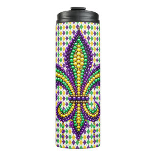 Garrafa Térmica Mardi Gras fleur de lis, verde-púrpura
