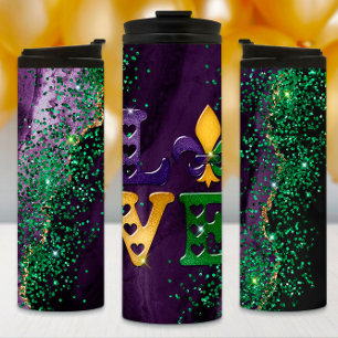Garrafa Térmica Mardi Gras Tumbler, Marble, Glitter e Amor