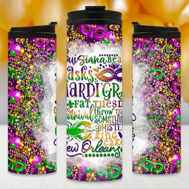 Garrafa Térmica Mardi Gras Tumbler, Mardi Gras Words (Criador carregado)