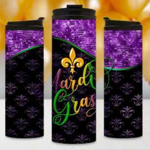 Garrafa Térmica Mardi Gras Tumbler, Purple Glitter, Purple