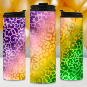 Garrafa Térmica Mardi Gras Tumbler, Púrpura Leopardo Verde Amarelo