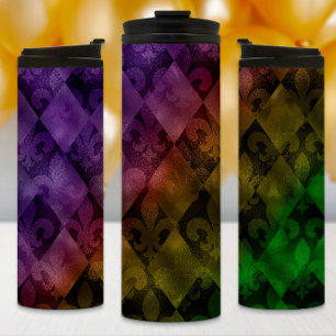 Garrafa Térmica Mardi Gras Tumbler, Rainbow Argyle e Fleur