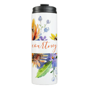 Garrafa Térmica Margaridas aquarela personalizadas