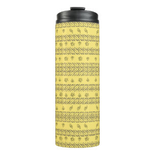 Garrafa Térmica marinho amarelo na moda Blue Stripes e padrão flor