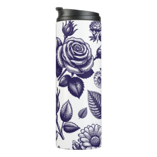 Garrafa Térmica Marinho Blue Floral Vintage