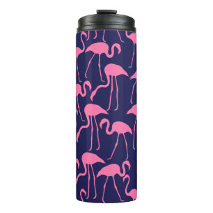 Garrafa Térmica Marinho e Padrão Flamingo Rosa