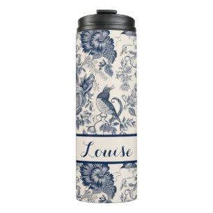 Garrafa Térmica Marinho e Toile Floral Branca Padrão