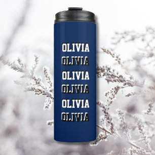 Garrafa Térmica Marinho Indigo Branco e Preto Moderno Personalizad