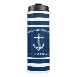 Garrafa Térmica Marinho Náutico Azul, Boas-vindas a bordo Anchor d