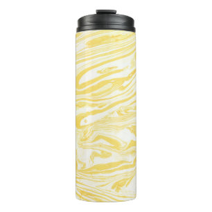 Garrafa Térmica Mármore Amarelo Elegante: Textura Desenhada À Mão