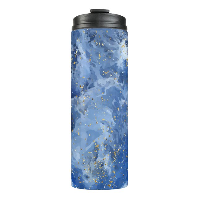 Garrafa Térmica Mármore azul e textura dourada (Frente)