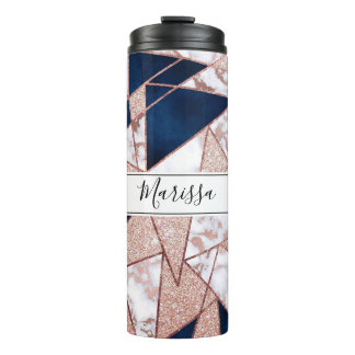 Garrafa Térmica Mármore Geométrico de Glitter Dourado Luxuoso Rosa