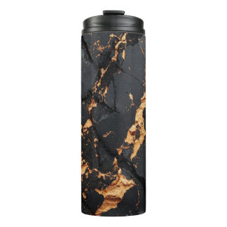 Garrafa Térmica Mármore Preto Elegante com Veias Douradas Arte Mod