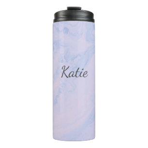 Garrafa Térmica Mármore Rosa Azul Suave Nome Personalizado Customi