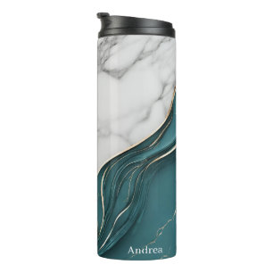 Garrafa Térmica Mármore Teal Dourado Elegante Personalizado