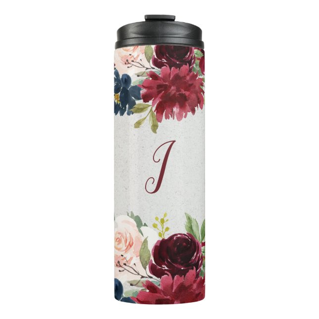 Garrafa Térmica Marsala & de aço inoxidável personalizado floral (Frente)
