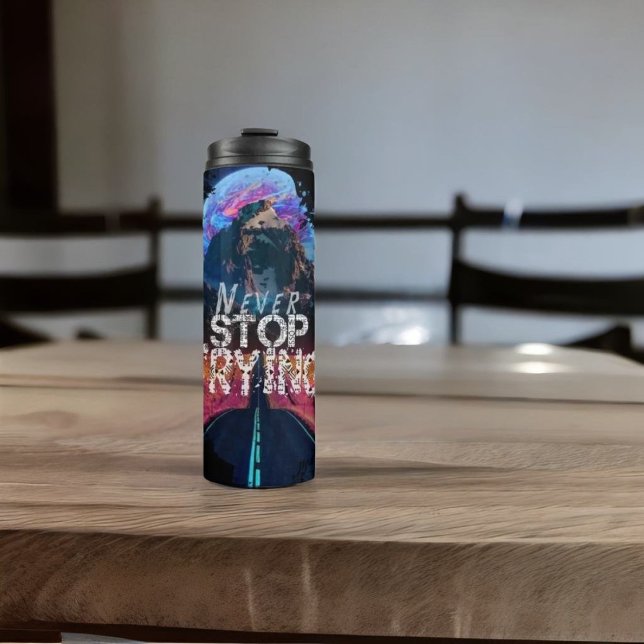 Garrafa Térmica Masculina negra moderna nunca pára de tentar (Criador carregado)