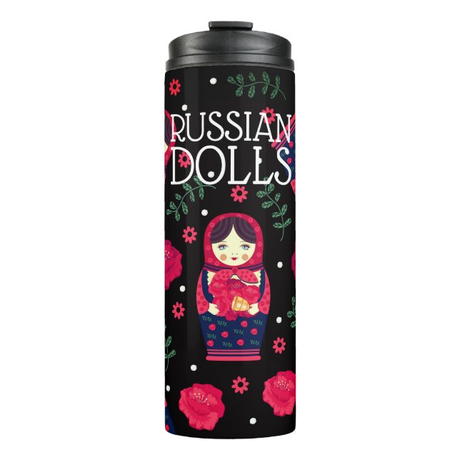 Garrafa Térmica Matryoshka Babushka Bonecas russas sinos vermelho  (Frente)
