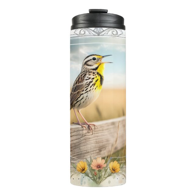 Garrafa Térmica Meadowlark Songbird Watercolor Prairie Tumbler (Frente)