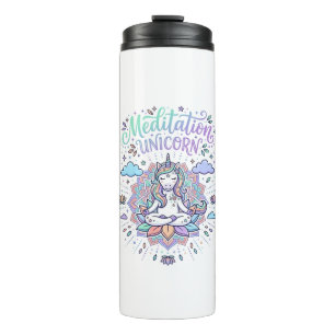 Garrafa Térmica Meditação de Unicórnio Unicórnio Fundo Branco Veto