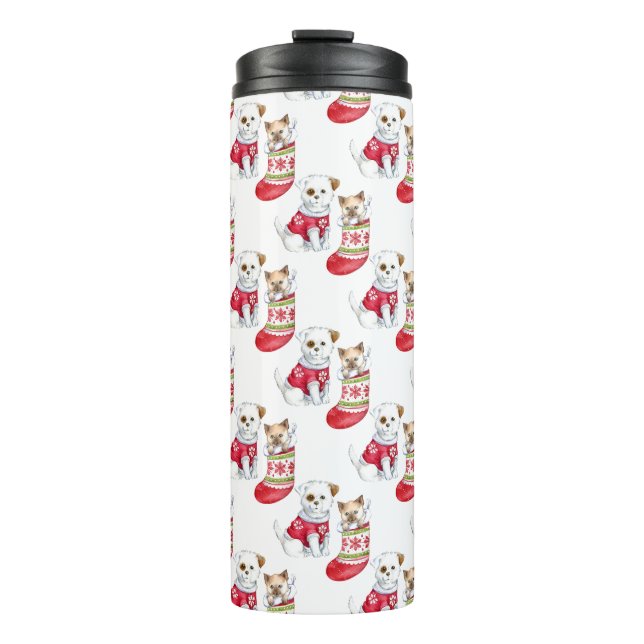 Garrafa Térmica Meias de Cachorro e Gato de Natal (Frente)