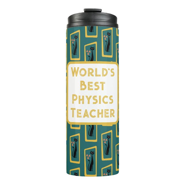 Garrafa Térmica Meio século Gato de Schrödinger moderno azul escur (Frente)