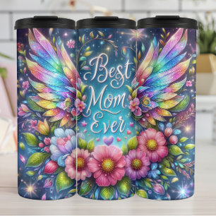 Garrafa Térmica Melhor Mãe: Anjo Wings, Homenagem Floral