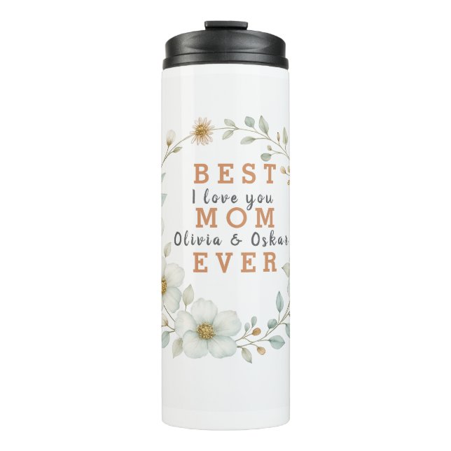 Garrafa Térmica Melhor Mãe Nunca Floral| Presente no Dia da Mãe - (Frente)